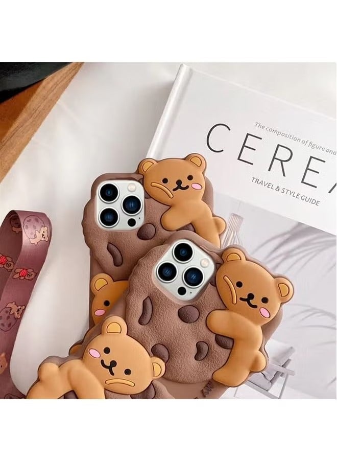 iPhone 15 Pro Max Case Cookie Bear Kawaii Phone Case, Cute iPhone 15 Pro Max Case with Lanyard 3D Cartoon Bear Soft Silicone Protective Case Fun for iPhone 15 Pro Max Women Girls - Image 2