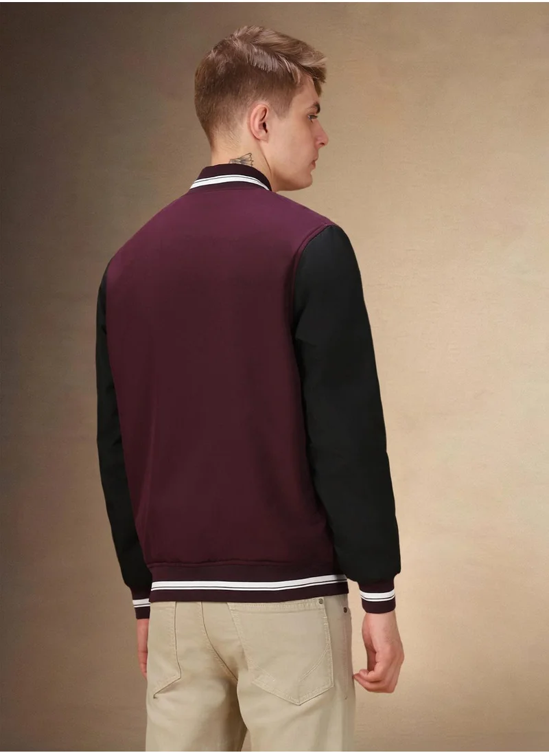 دينيس لينغو Men's Maroon 100% Polyester Colour Blocked Regular Fit Jacket