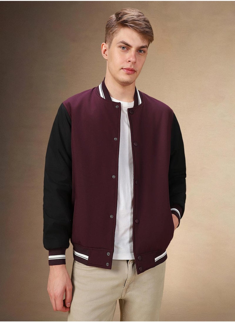 Dennis Lingo Men's Maroon 100% Polyester Colour Blocked Regular Fit Jacket  - Image 1