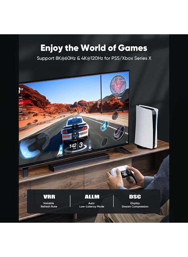 ​كابل كونف كابل HDMI 2.1 بدقة 8K، طول 10 أمتار، يدعم دقة 8K بمعدل 60 هرتز، و4K بمعدل 120 هرتز، و2K بمعدل 240 هرتز، و1080P بمعدل 240 هرتز، بسرعة نقل بيانات تصل إلى 48 جيجابت في الثانية، ويدعم تقنيات 3D، وHDR، وHDCP، وeARC، وDolby. كابل HDMI فائق السرعة لأجهزة الكمبيوتر المحمولة، وأجهزة الكمبيوتر المكتبية، والشاشات، وأجهزة العرض، وأجهزة التلفزيون، وأجهزة PS4، وPS5، وXbox، وSwitch، وأجهزة التلفزيون عالية الدقة، وكاميرات DSLR. - Image 2