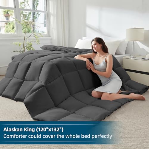STWIENER Alaskan King Comforter 132"x 120"- Oversized Extra Large Cloud Soft Marshmallow Puff Lightweight Quilted Down Alternative, Fluffy Breathable Microfiber Duvet Insert w/8 Tabs All Season, Grey - Image 2