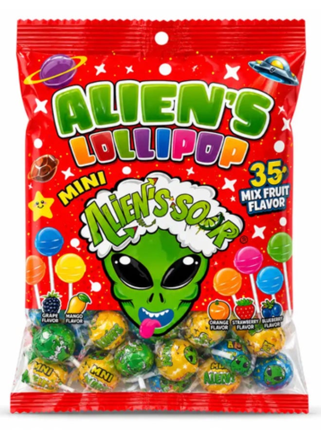 Alien’s Sour Mini Lollipop Mix Fruit Flavor – 35 pcs