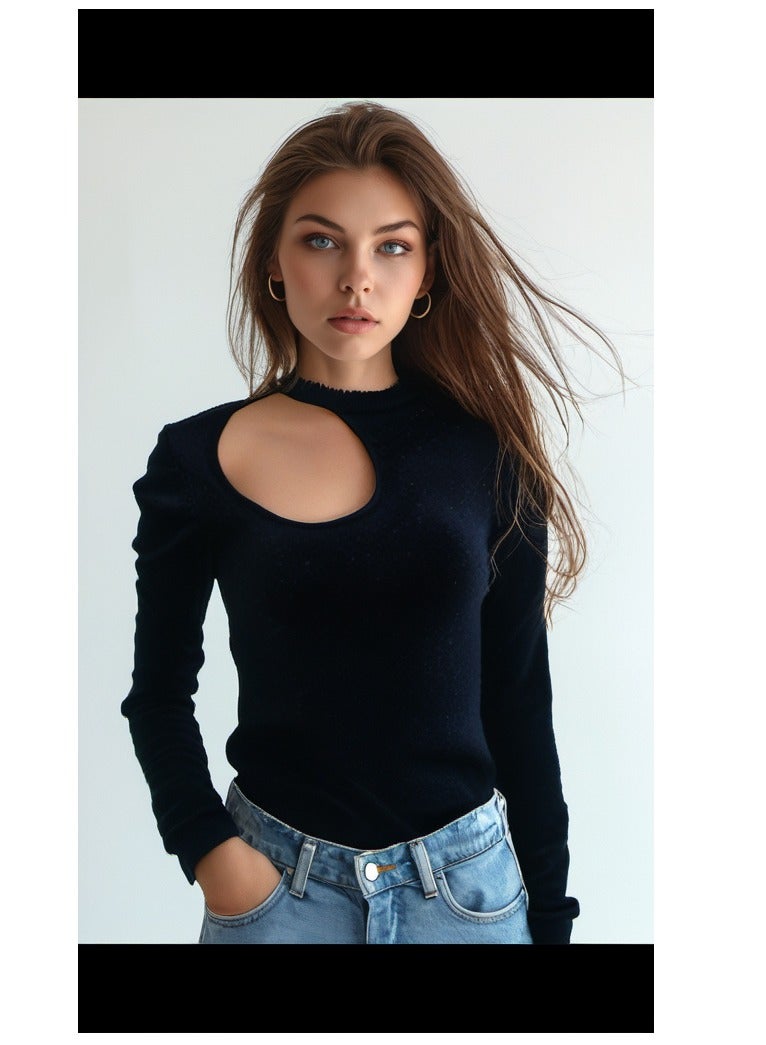 جس بلوزة جيس النسائية ذات الأكمام الطويلة باللون الأسود - Image 1