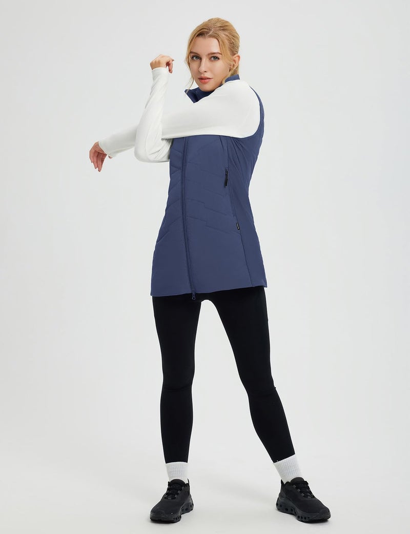 baleaf Running Vest for Women Long Puffer Fall Coat Sleeveless Jacket Outerwear Winter Warm Fleece Hybrid Lightweight Navy Blue 2XL - Image 3
