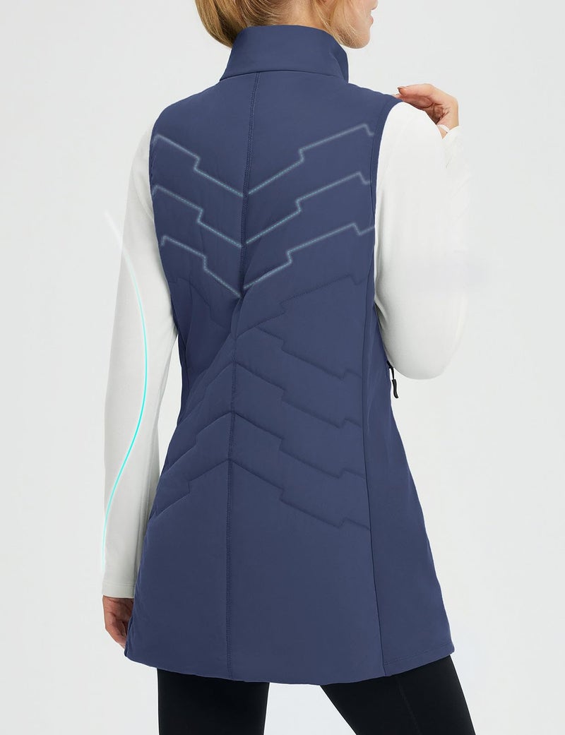 baleaf Running Vest for Women Long Puffer Fall Coat Sleeveless Jacket Outerwear Winter Warm Fleece Hybrid Lightweight Navy Blue 2XL - Image 2