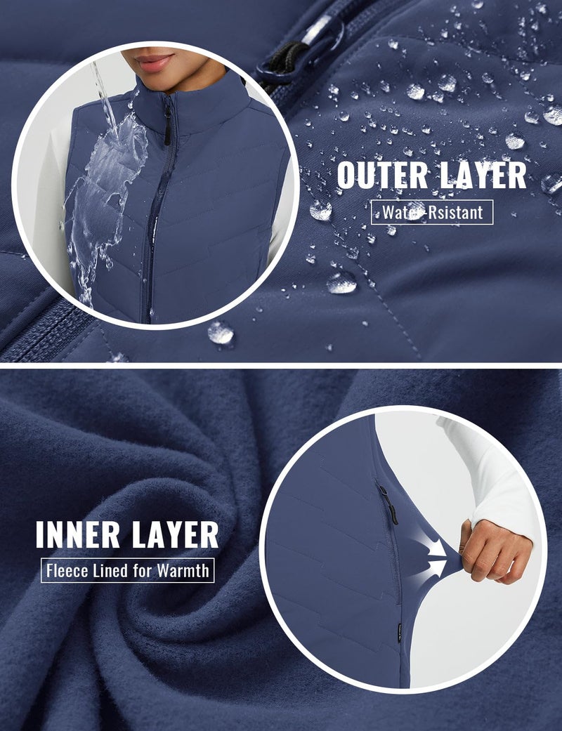baleaf Running Vest for Women Long Puffer Fall Coat Sleeveless Jacket Outerwear Winter Warm Fleece Hybrid Lightweight Navy Blue 2XL - Image 5