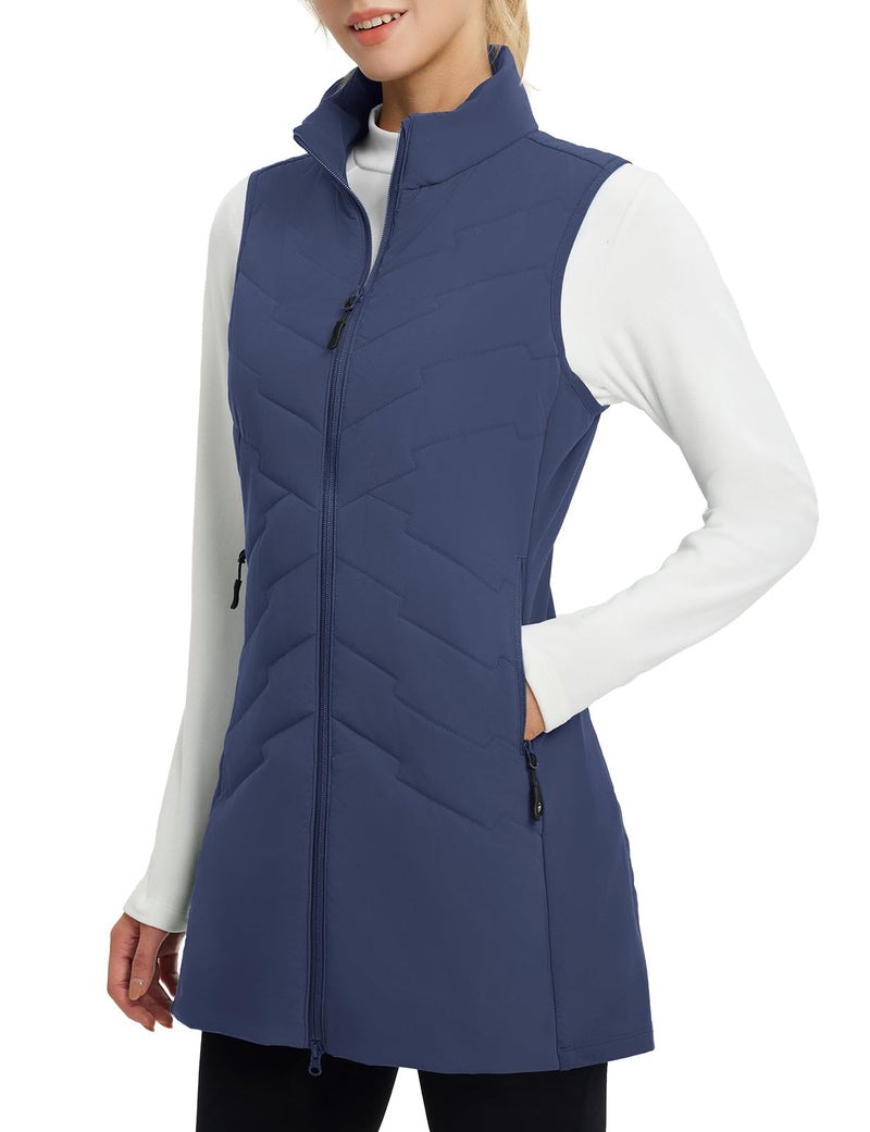 baleaf Running Vest for Women Long Puffer Fall Coat Sleeveless Jacket Outerwear Winter Warm Fleece Hybrid Lightweight Navy Blue 2XL - Image 1