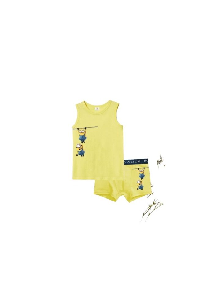 Boy's underwear set consisting of a yellow T-shirt and shorts 