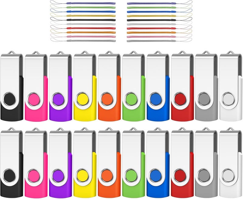 AreTop Bulk Flash Drives 4GB 20 Pack USB2.0 Swivel Bulk Thumb Drives Memory Stick USB Pendrive USB Drive Jump Drives (20Pack 4GB, Multicolors) - Image 1