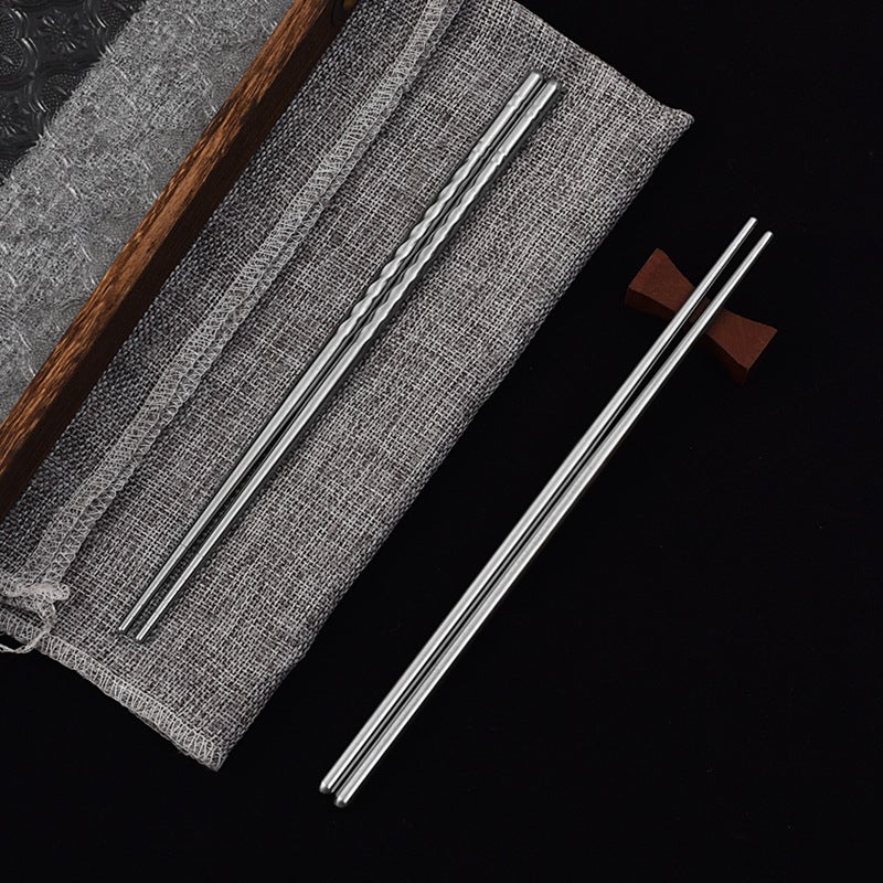 Stainless Steel Chopsticks For Home Use, High-Value Threaded Simple Alloy Chopsticks , Engraved 5 Pairs Of Household Stainless Steel Chopsticks - Image 5
