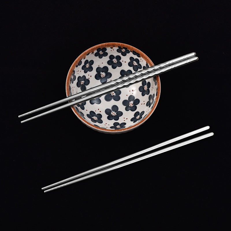 Stainless Steel Chopsticks For Home Use, High-Value Threaded Simple Alloy Chopsticks , Engraved 5 Pairs Of Household Stainless Steel Chopsticks - Image 3