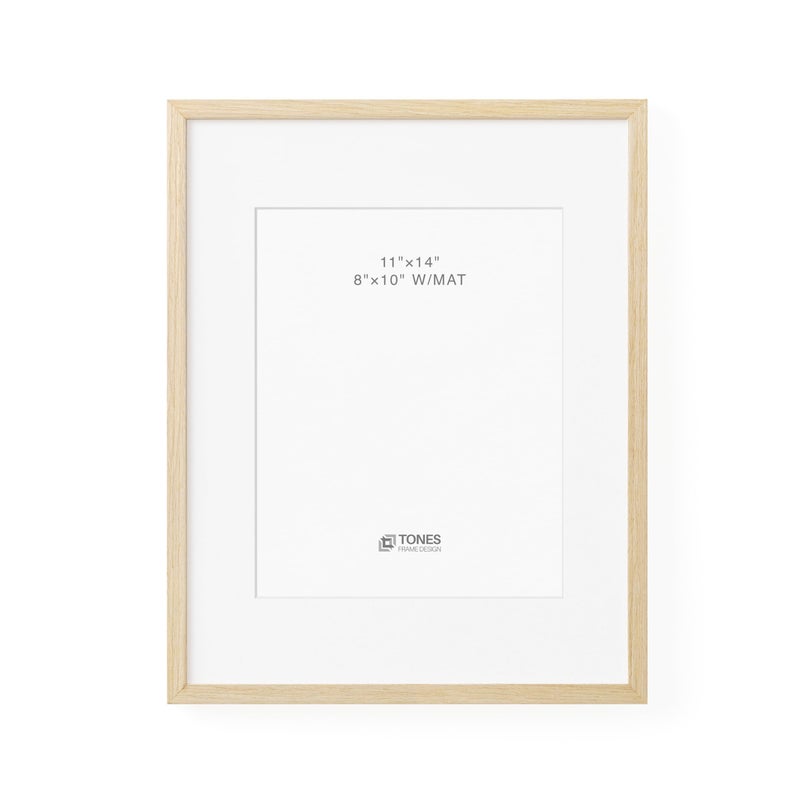 TONES FRAME DESIGN 11x14 Natural Wood Frame with 8x10 Mat  Solid Wood Venner Finish Picture Frame  and Plexiglass Front for Poster Gallery Wall Home Decor
