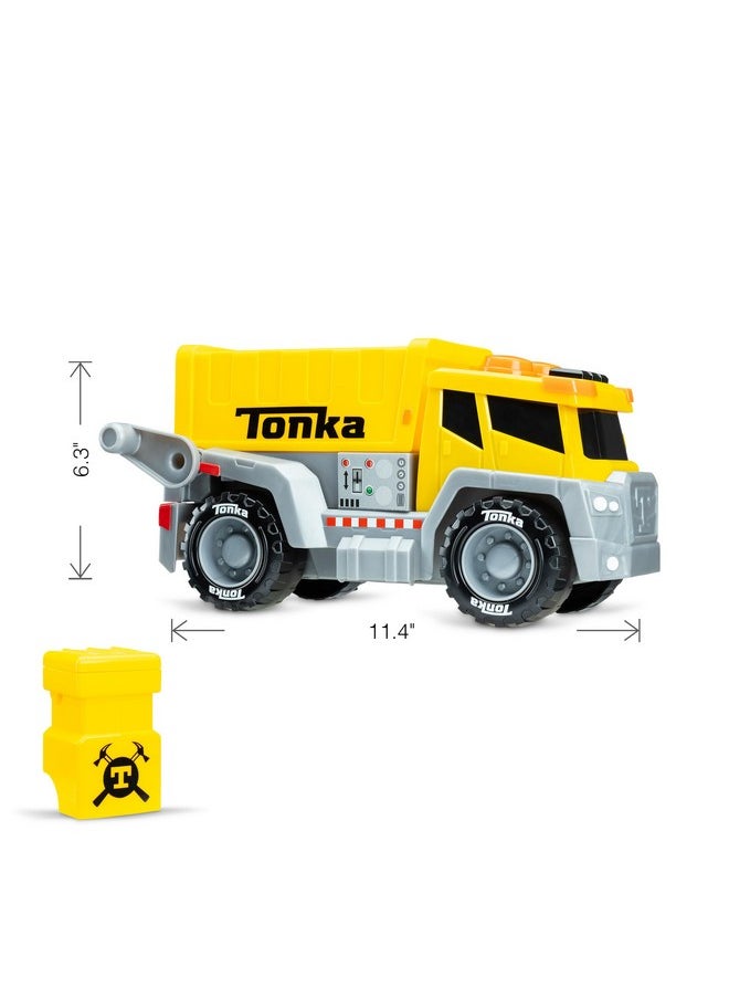 TONKA Tonka, Crank and Haul Dump Truck- Made with Sturdy Plastic, Lights and Sounds Powered Toy Construction Truck, Ages 3+ Boys and Girls, Kids, Toddlers, Christmas Birthday Gifts  - Image 2