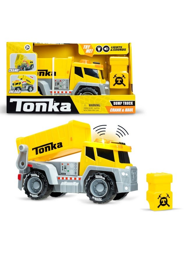 TONKA Tonka, Crank and Haul Dump Truck- Made with Sturdy Plastic, Lights and Sounds Powered Toy Construction Truck, Ages 3+ Boys and Girls, Kids, Toddlers, Christmas Birthday Gifts  - Image 1