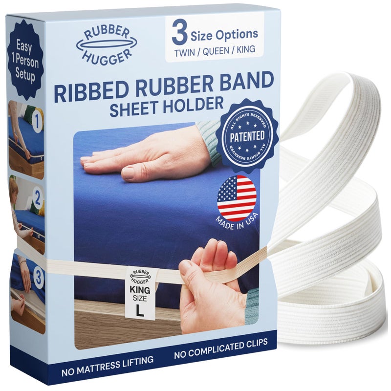 حامل ملاءة سرير RUBBER HUGGER لحجم سرير L الملكي شريط مطاطي مضاد للانزلاق يحافظ على الملاءات في مكانها