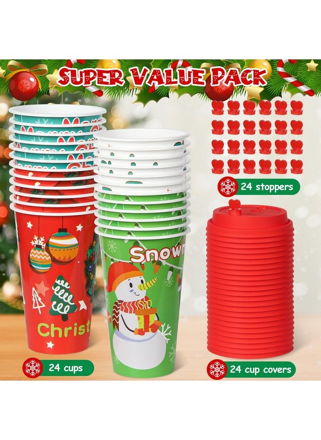 FZR Legend - Christmas Party Favors Goodie Cups, 24 Pack 16Oz Reusable Xmas Plastic Party Supplies Hot Decorations Cups With Lids Plugs For Kids For New Year,Holiday,Christmas Party Tableware - Image 1
