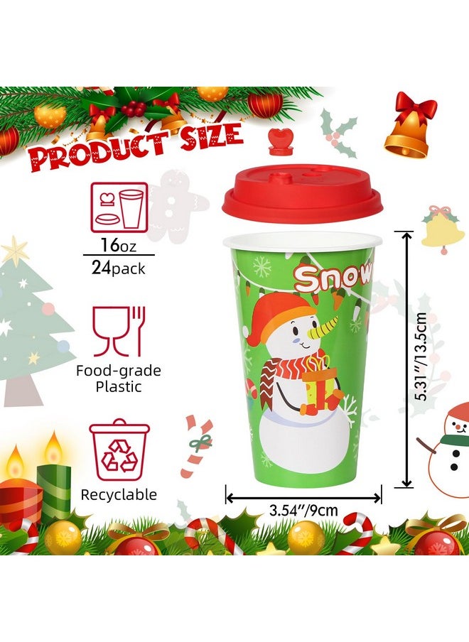 FZR Legend - Christmas Party Favors Goodie Cups, 24 Pack 16Oz Reusable Xmas Plastic Party Supplies Hot Decorations Cups With Lids Plugs For Kids For New Year,Holiday,Christmas Party Tableware - Image 1