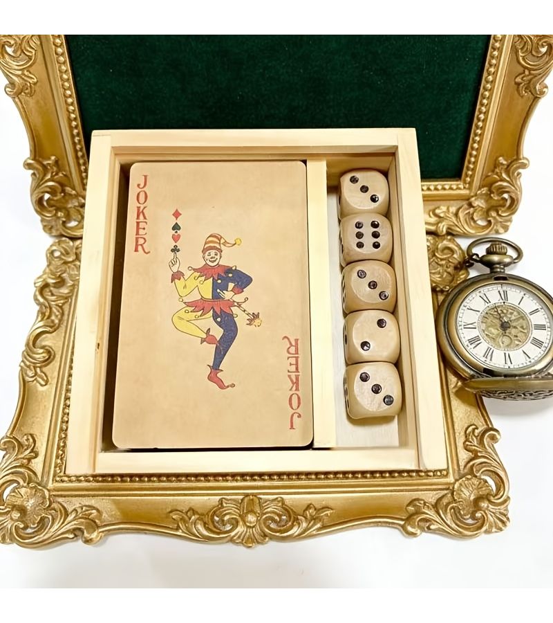 Natural Color 2 In 1 Wooden Poker Dice And Board Game Set With Wood Box Retro Tabletop Party Portable Handmade Gift For Game Nights Camping Travel Multiplayer Family Fun - Image 3