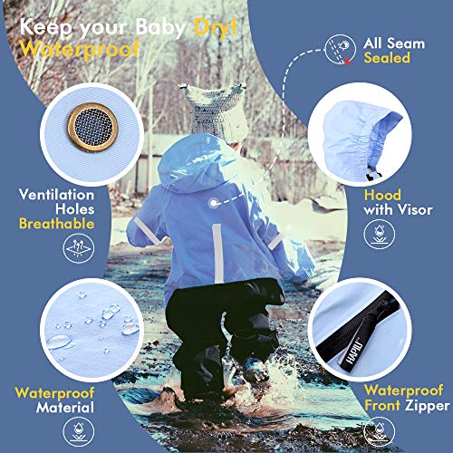 HAPIU Kids Toddler Rain Suit Muddy Buddy Waterproof Coverall,Blue,12M,Upgraded - Image 2