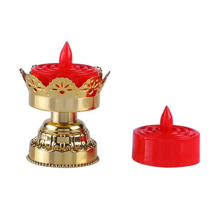 ONPRIX ONPRIX Night Decoration Lotus Shape Candle LightBattery Operated Puja Mandir Diwali Festival Decoration Red and Gold LED Bulb Lights Diya Pack of 2  - Image 2