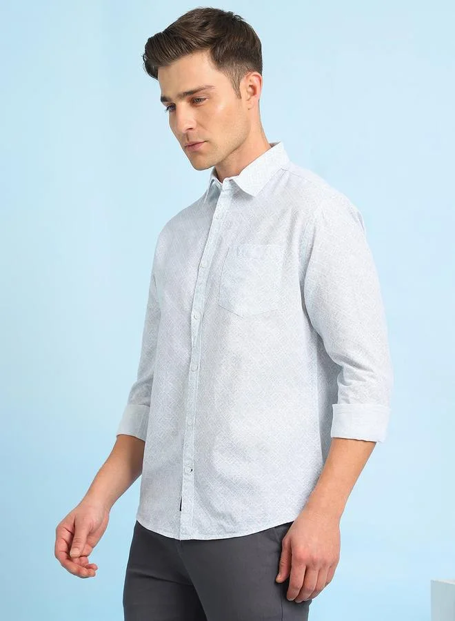 Dennis Lingo Men's Blue 100% Cotton Printed Button Down Regular FiT-Shirt