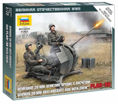 Zvezda Models 172 German 2cm Flak 38 With Crew New Tooling Snap Kit - Image 1