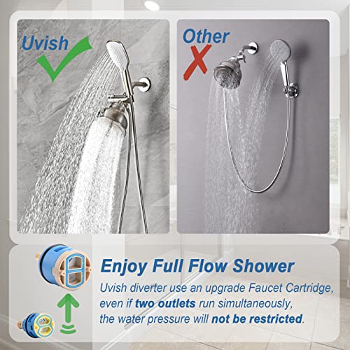 Uvish 3 Way Shower Diverter Valve with Hand Shower Holder, G1/2 Shower Head Splitter, Shower Arm Diverter, Bathroom Universal Shower System Replacement Part (Brushed) - Image 5