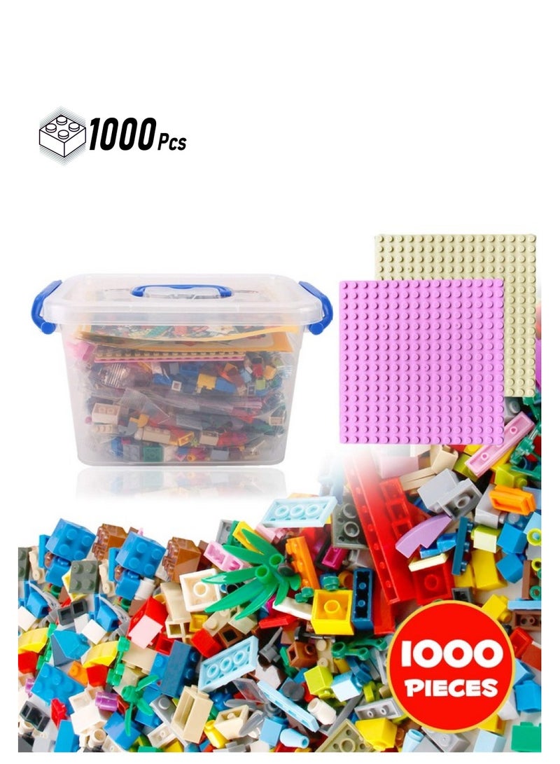 Liberty imports Bucket Of Mini Building Bricks Playset With Base Plates 16 Color Classic And Pastel Mix Blocks Set In Carrying Case Tight Fit And Compatible With All Major Brands (1000 Pieces)  - Image 1