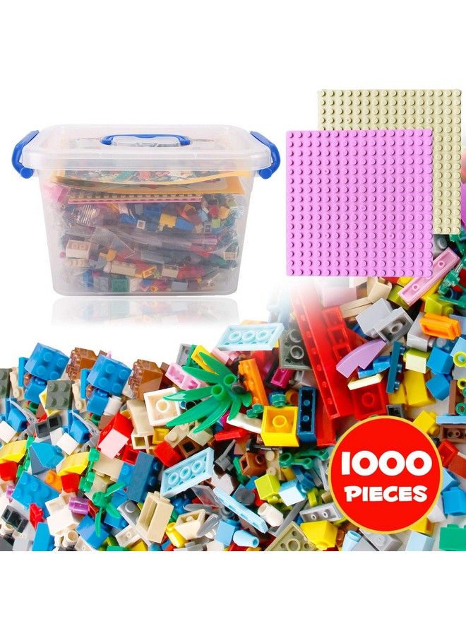Liberty imports Bucket Of Mini Building Bricks Playset With Base Plates 16 Color Classic And Pastel Mix Blocks Set In Carrying Case Tight Fit And Compatible With All Major Brands (1000 Pieces)  - Image 2