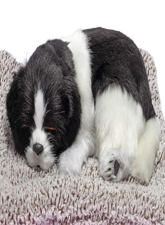 MAHALRAJ Sleeping Dog Stuffed Toy - Sleeping Cute Dog for Car Auto Dashboard and Home Decor | Cute Car Interior Toy, Sleeping Puppy Black & White Stuffed Toy -Size (20cm X 16cm) - Image 1