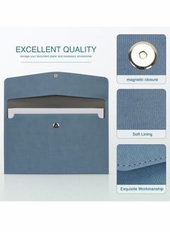 Y&D File Folder PU Leather A4 Document Holder Organizer Filing Envelope Portfolio Case Tablet Sleeve with Magnetic Snap Closure for Home School Office Stationery (Blue)  - Image 2