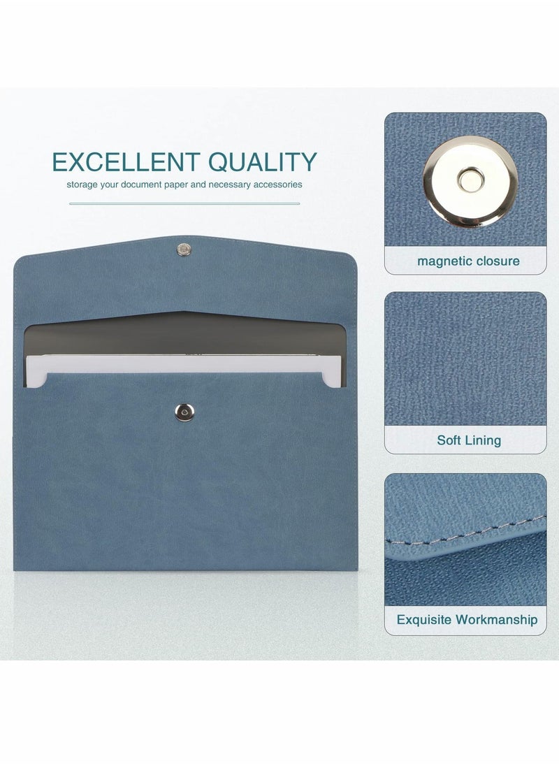 Y&D - File Folder PU Leather A4 Document Holder Organizer Filing Envelope Portfolio Case Tablet Sleeve with Magnetic Snap Closure for Home School Office Stationery (Blue) - Image 1