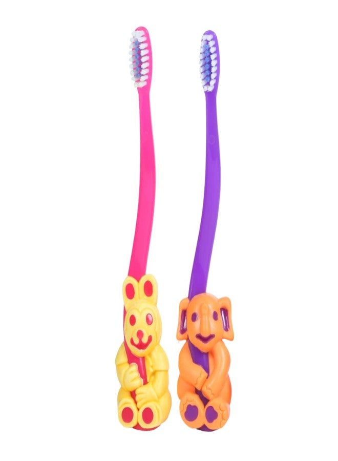 MAXI Bingo Kids Soft Toothbrush, Unique Animal shaped handles to make brushing fun, Pack of 2 - Image 1