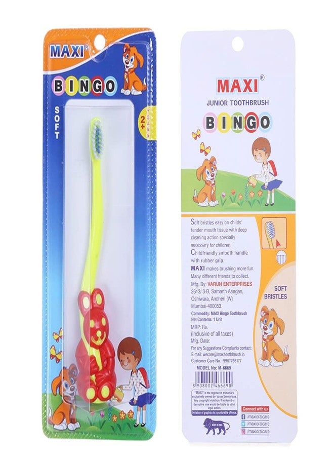 MAXI Bingo Kids Soft Toothbrush, Unique Animal shaped handles to make brushing fun, Pack of 2 - Image 4