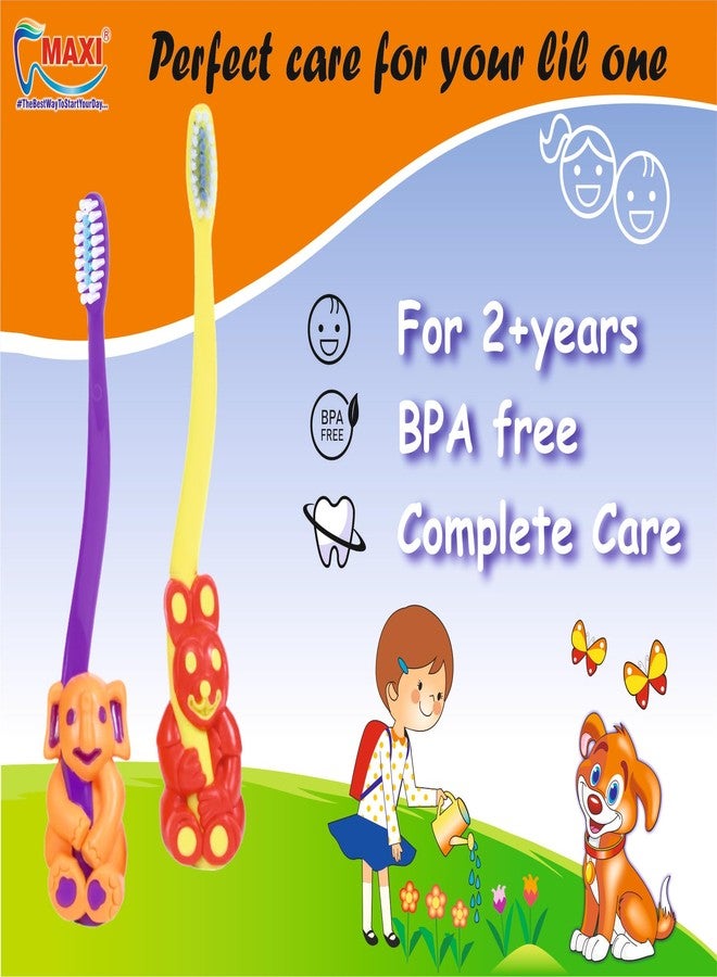 MAXI Bingo Kids Soft Toothbrush, Unique Animal shaped handles to make brushing fun, Pack of 2 - Image 2