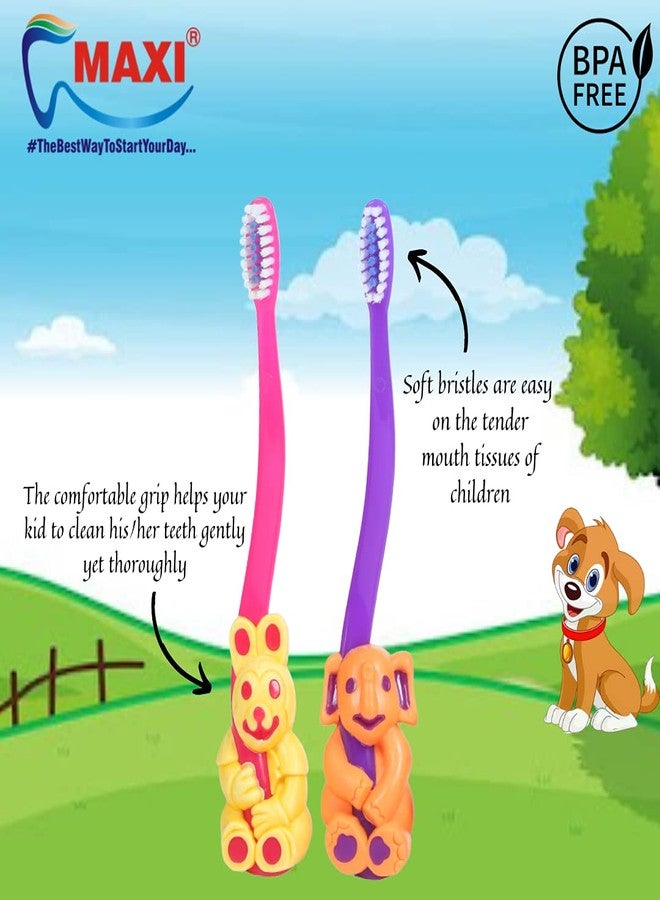 MAXI Bingo Kids Soft Toothbrush, Unique Animal shaped handles to make brushing fun, Pack of 2 - Image 5