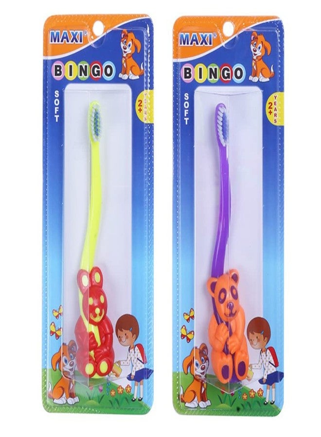 MAXI Bingo Kids Soft Toothbrush, Unique Animal shaped handles to make brushing fun, Pack of 2 - Image 3