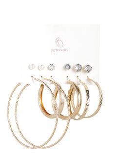 Just Peachy Just Peachy Gold Toned Earrings for Women & Girls, Ear Bali With 3 Studs for Ladies, Latest Design, Earrings for Birthdays Gifts, Anniversaries Pack of 6  - Image 1