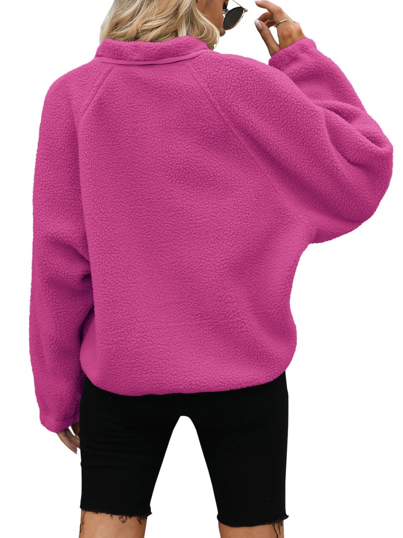 Yanekop Sherpa Jacket Women Fall Winter Faux Fur Coat Fuzzy Fleece Jacket Button Up Cozy Sweaters Warm Winter Clothes(A Fuchsia,S) - Image 4