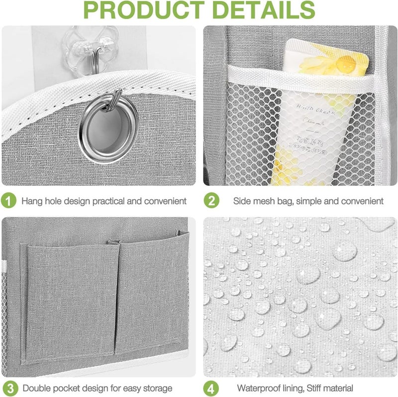 Wall Hanging Storage Bag - Grey Checkered Linen Organizer with 6 Pockets - Image 3