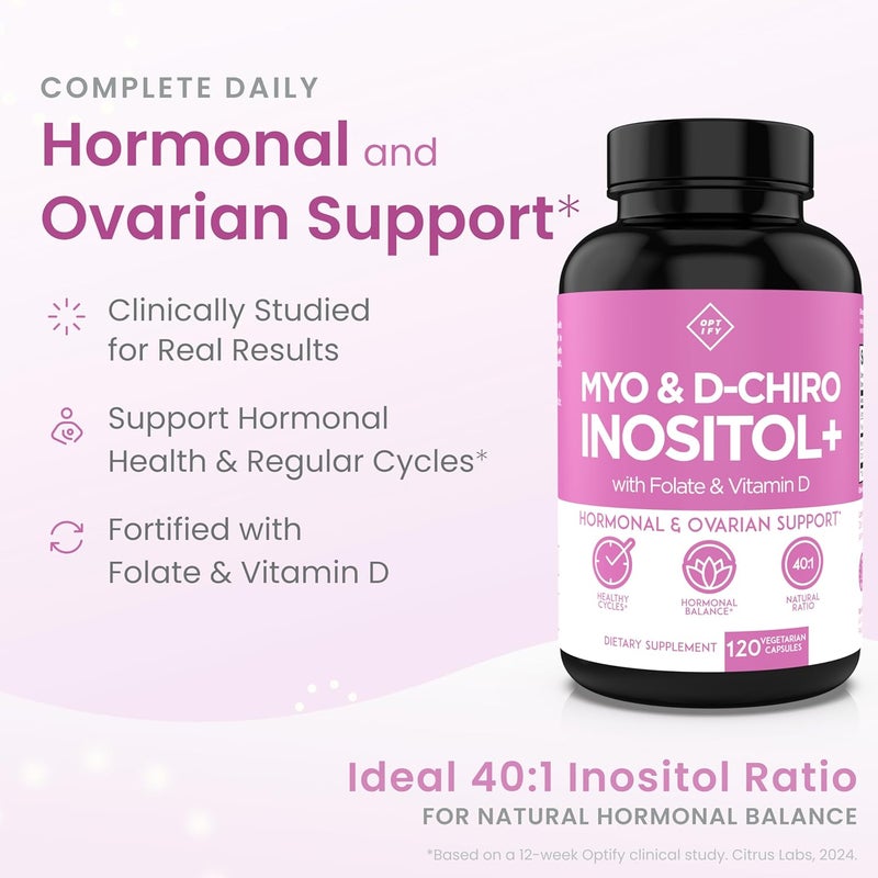 Optify MyoInositol  DChiro Inositol Supplement for Women  401 Ratio Plus Folate and Vitamin D  Support Healthy Hormonal Balance Regular Cycles  Ovarian Health  30Day Supply - Image 2