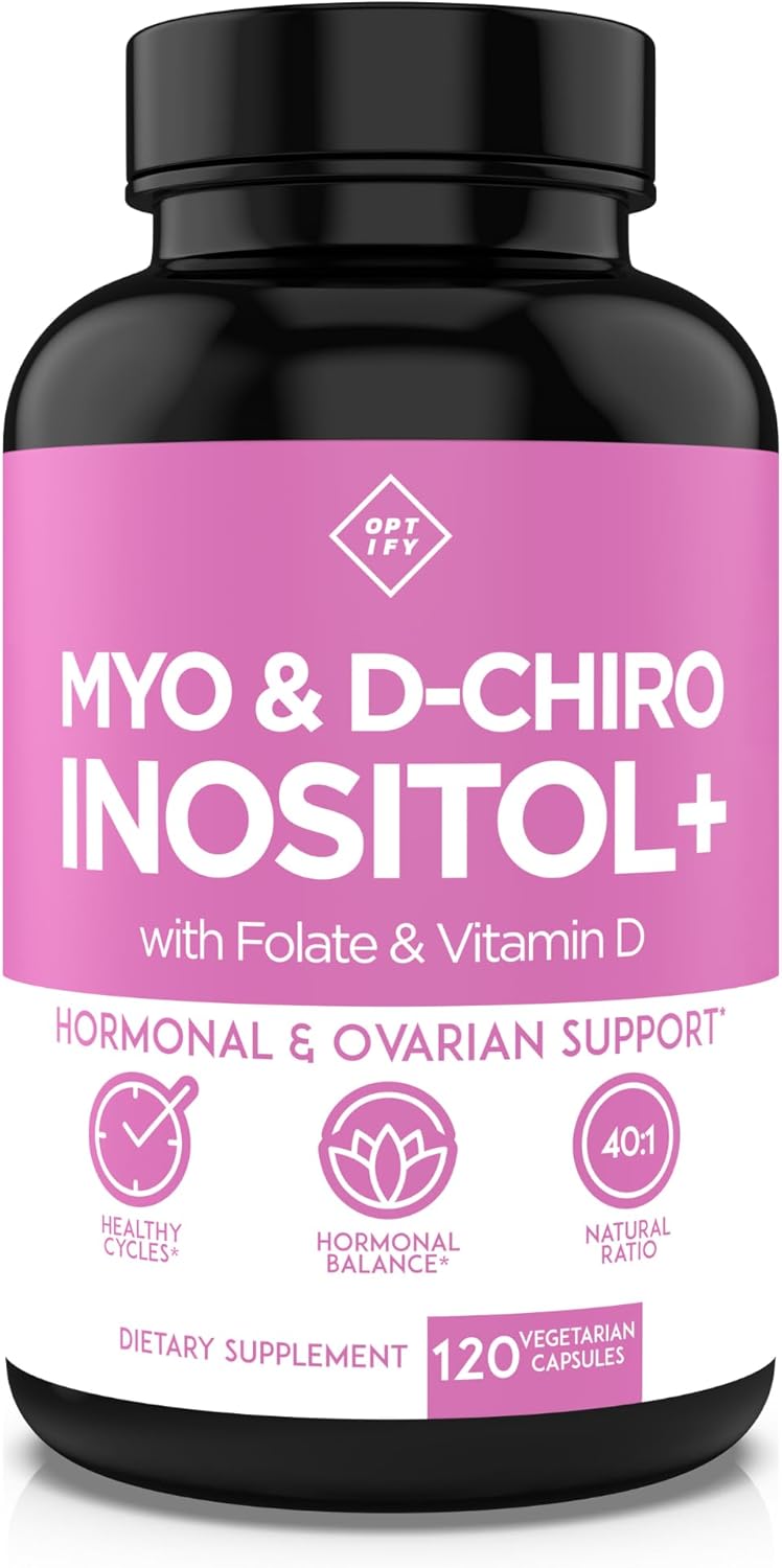 Optify MyoInositol  DChiro Inositol Supplement for Women  401 Ratio Plus Folate and Vitamin D  Support Healthy Hormonal Balance Regular Cycles  Ovarian Health  30Day Supply - Image 1