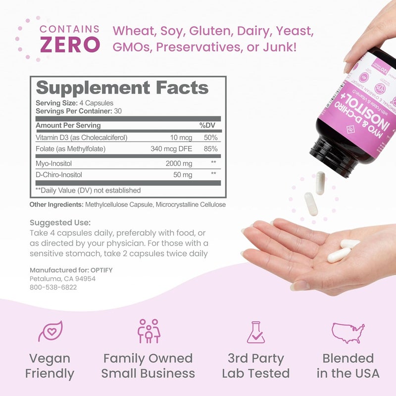 Optify MyoInositol  DChiro Inositol Supplement for Women  401 Ratio Plus Folate and Vitamin D  Support Healthy Hormonal Balance Regular Cycles  Ovarian Health  30Day Supply - Image 5