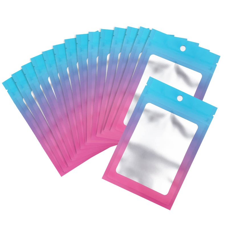 Arsmat 100 Pcs Resealable Mylar Bags, Gradient Color Food Storage Bags, Zip Bag Foil Bags Packaging Pouch for Food Storage, Sample, Small Business (Blue Pink, 4 X 6 Inch) - Image 1