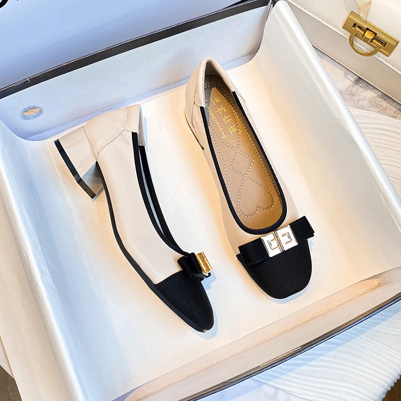 2023 Spring French Chic Color-Block Retro Womens Pumps Apricot 