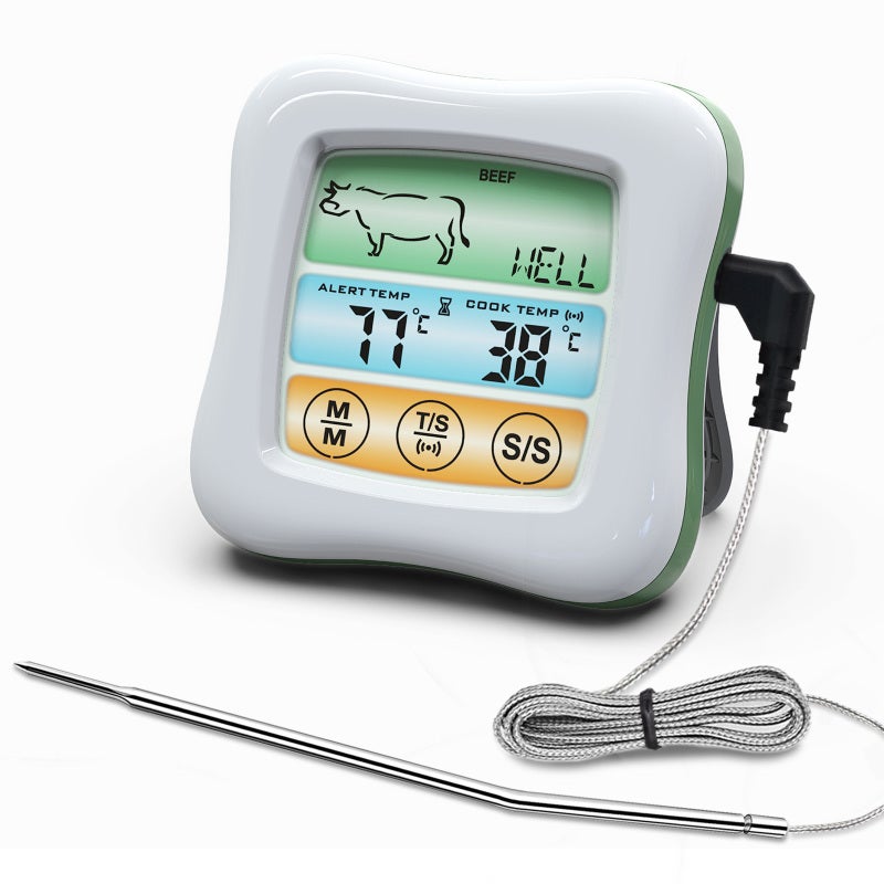 Meat Thermometer 2.6" LCD Color Touchscreen With Backlit Waterproof Probe - Simultaneous Thermometer Timer Modes Selectable ℃ Or ℉ for Home Kitchen BBQ Meat Cooking - Image 1