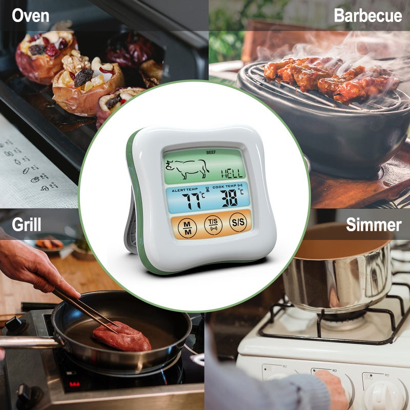 Meat Thermometer 2.6" LCD Color Touchscreen With Backlit Waterproof Probe - Simultaneous Thermometer Timer Modes Selectable ℃ Or ℉ for Home Kitchen BBQ Meat Cooking - Image 3