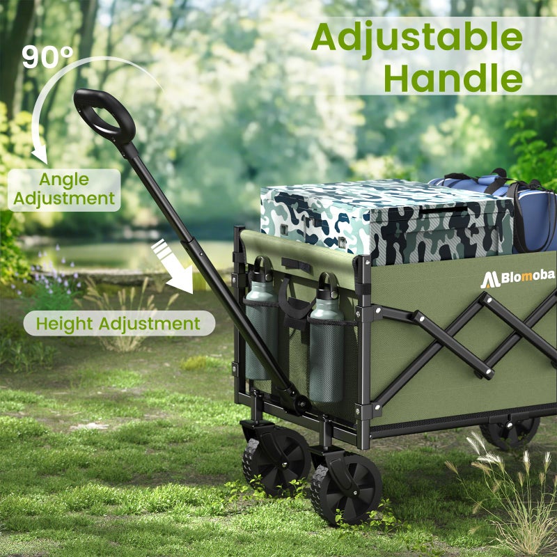 Blomoba Collapsible Wagon with Wheels, 220 lbs Wagons Carts Foldable Wagon Cart with Flexible Handle, Lightweight Portable Folding Utility Grocery Shopping Cart for Grocery Sports Garden Camping, Green - Image 5