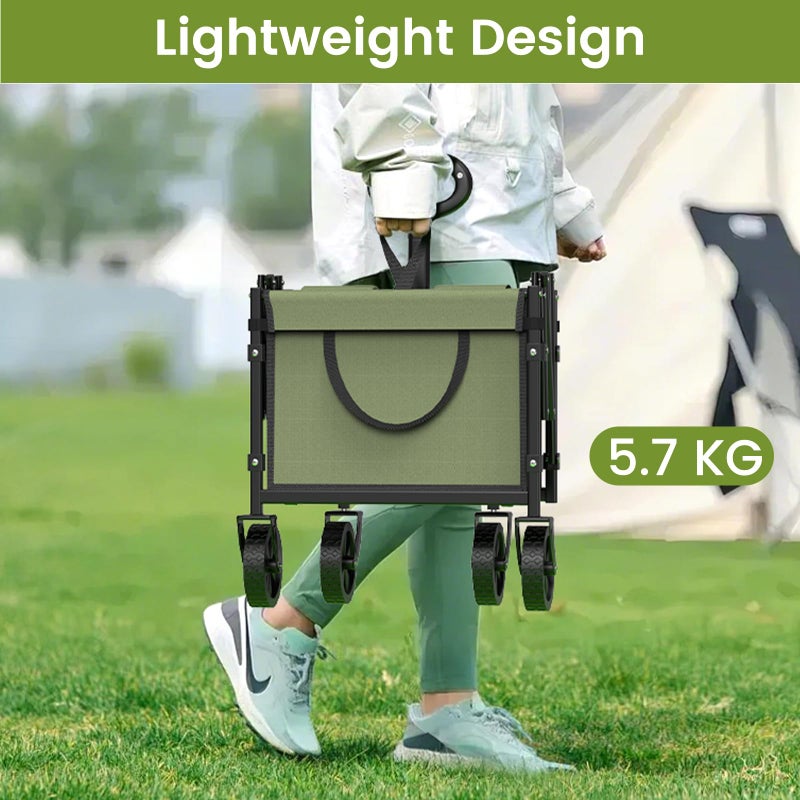 Blomoba Collapsible Wagon with Wheels, 220 lbs Wagons Carts Foldable Wagon Cart with Flexible Handle, Lightweight Portable Folding Utility Grocery Shopping Cart for Grocery Sports Garden Camping, Green - Image 3