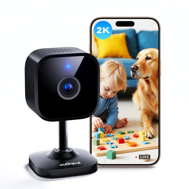 Outinput Indoor Security Camera, 2K WiFi Home Camera for Baby Monitor/Pet/Dog, Motion Detect, Night Vision, 2-Way Audio, Instant App Alerts, Cloud & Local Storage, Share to Family (Black) - Image 1